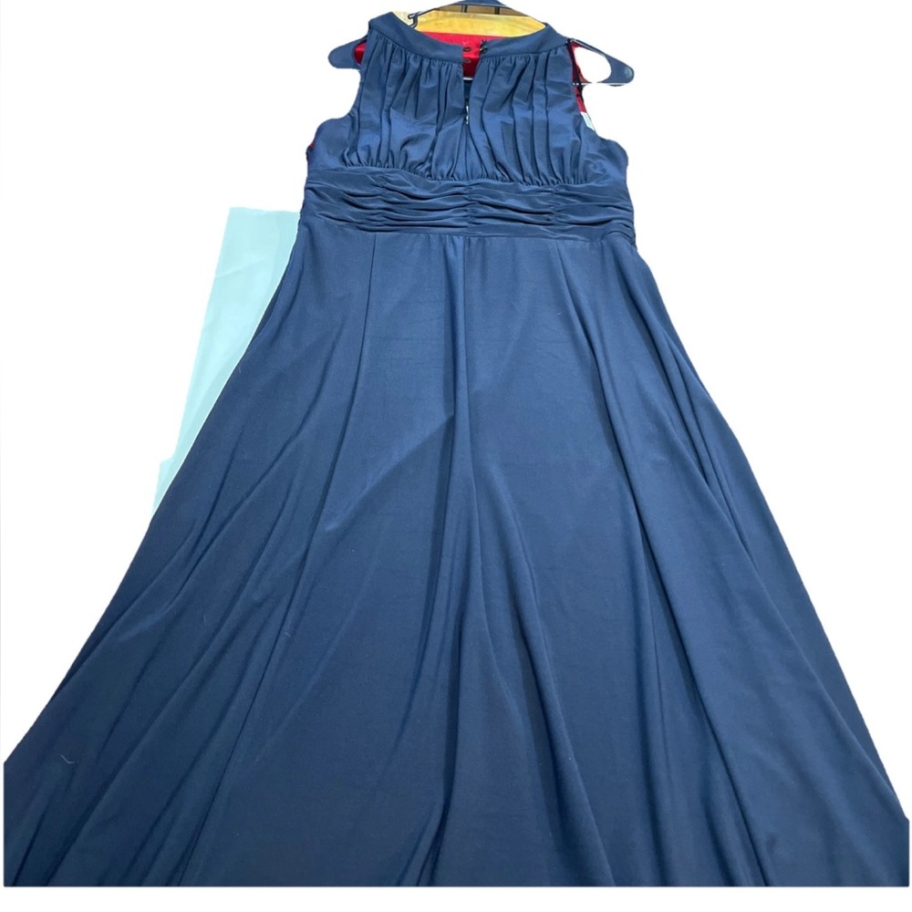 Nightway NAVY BLUE ruched HALTER Maxi Dress, Long GOWN Stretchy Women’s Size 12